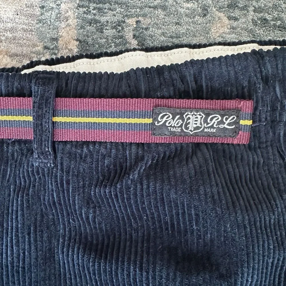 Polo Ralph Lauren Pants Mens XXL Corduroy Aviator Belted Relaxed Fit‎ Navy NWT